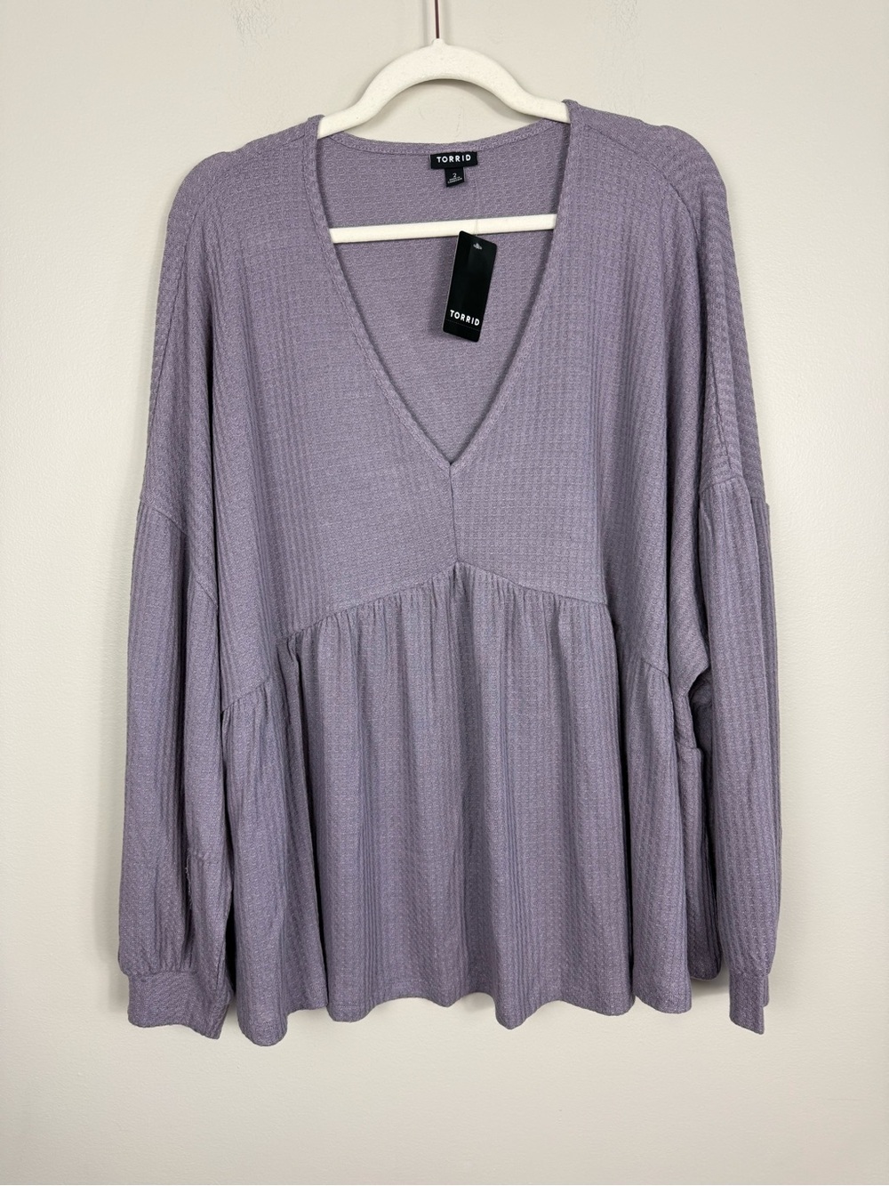 Torrid Waffle V-Neck Top Womens 2X Long Sleeve Gray Ridge Shirt Flowy Blouse NWT